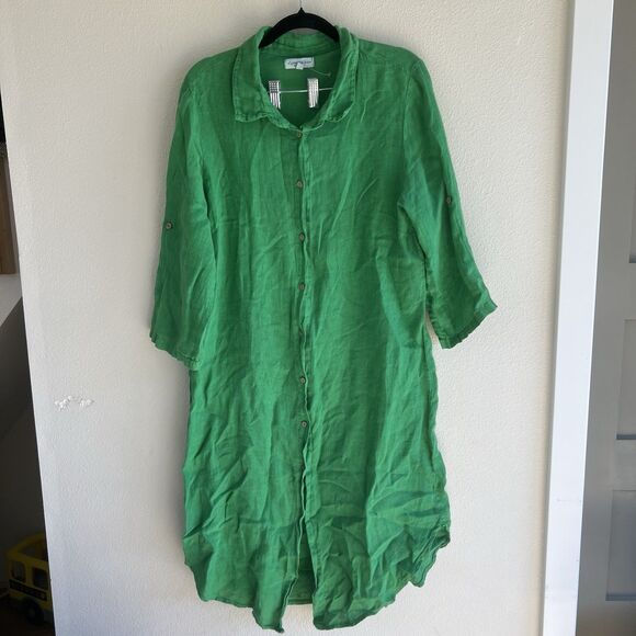Splendid Iris Made In Italy Linen Midi Shirt Dress Women’s S/M Kelly Green - Picture 1 of 10